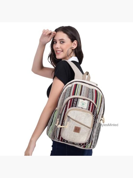 Handmade Hemp Backpack with Pockets, Boho Daypack